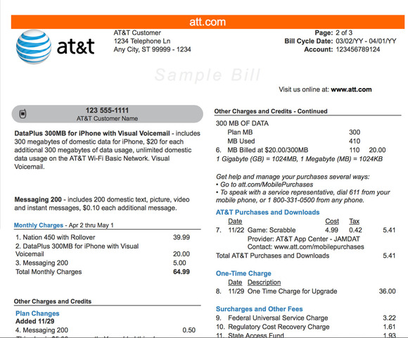 AT&T CELL PHONE BILLING