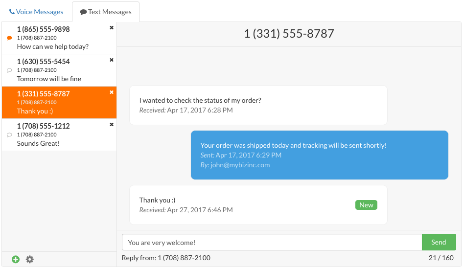 business talkroute messaging