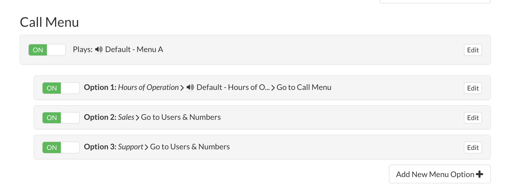 business call menu