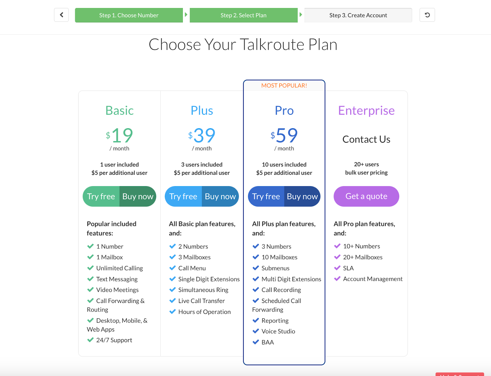 Talkroute Pricing Plans