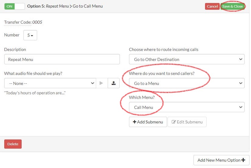 choose call menu