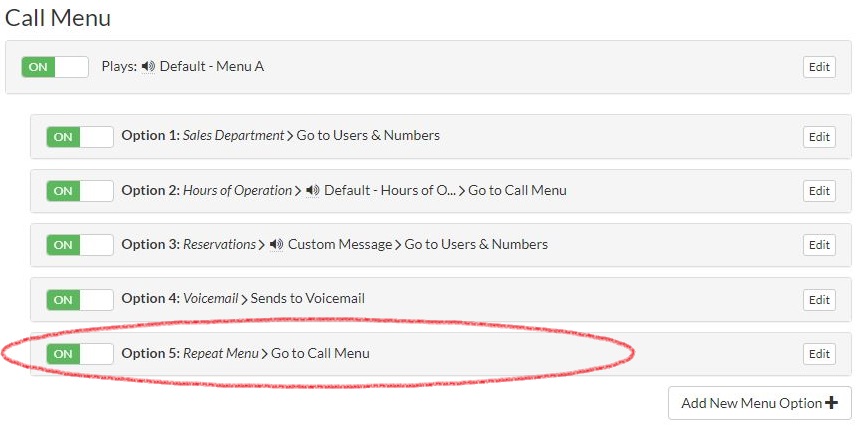 finalize call menu