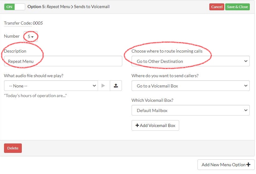 repeat menu options