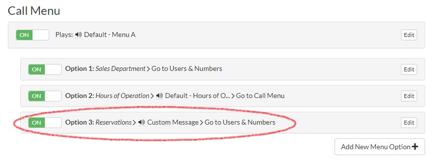 Custom menu option