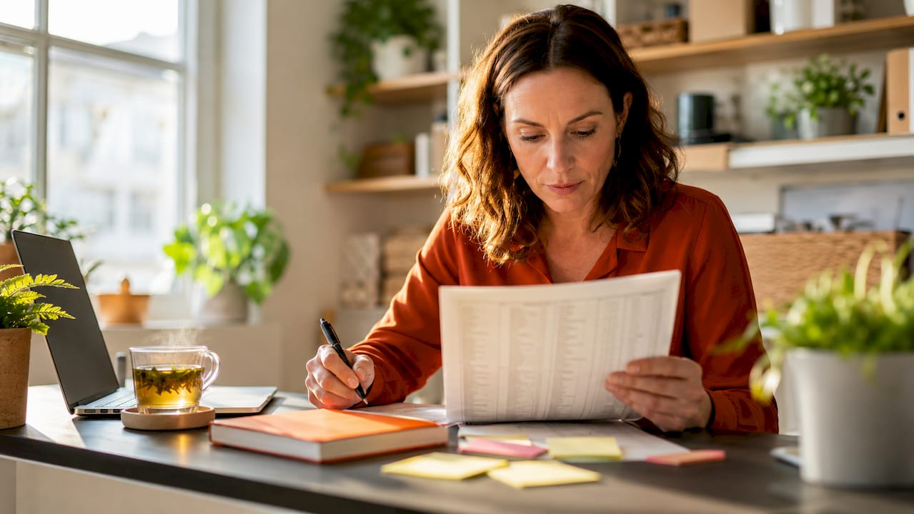 Small business owner reviewing a phone directory