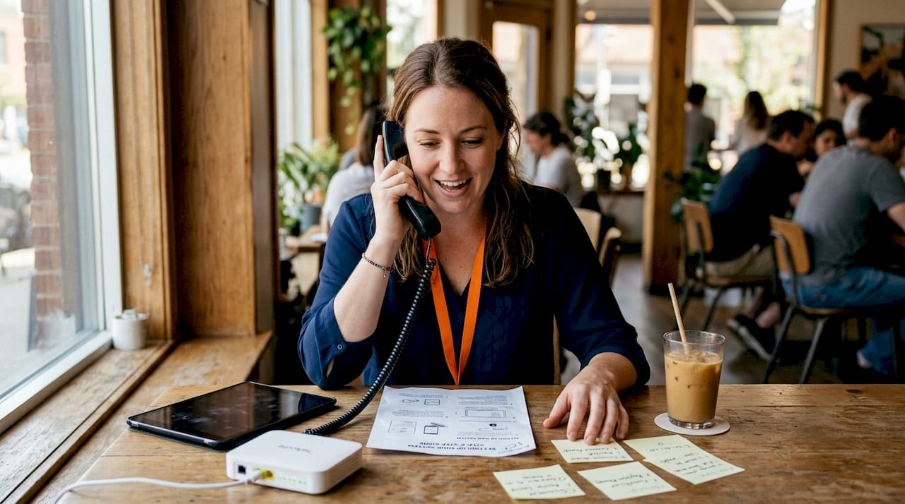 Business owner using digital phone system