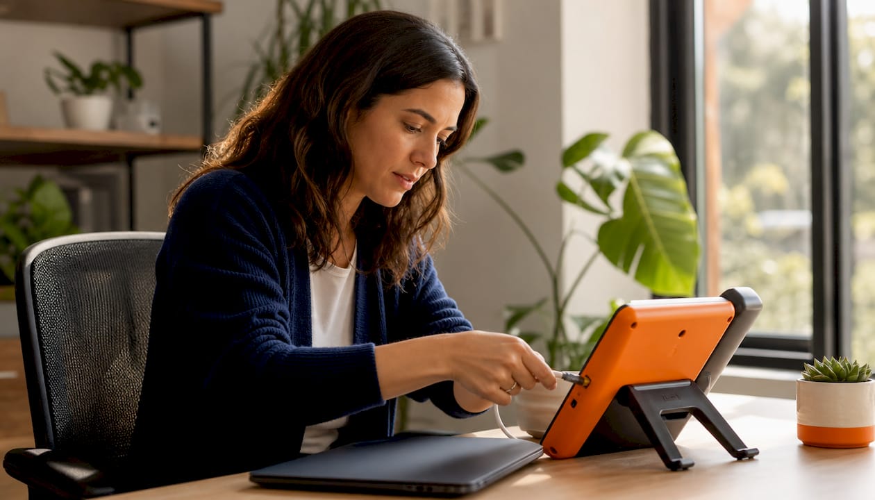Small business owner setting up VoIP phone