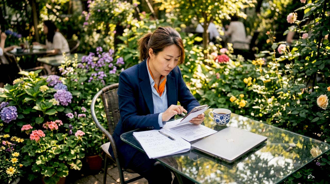 Woman setting up business call forwarding on phone