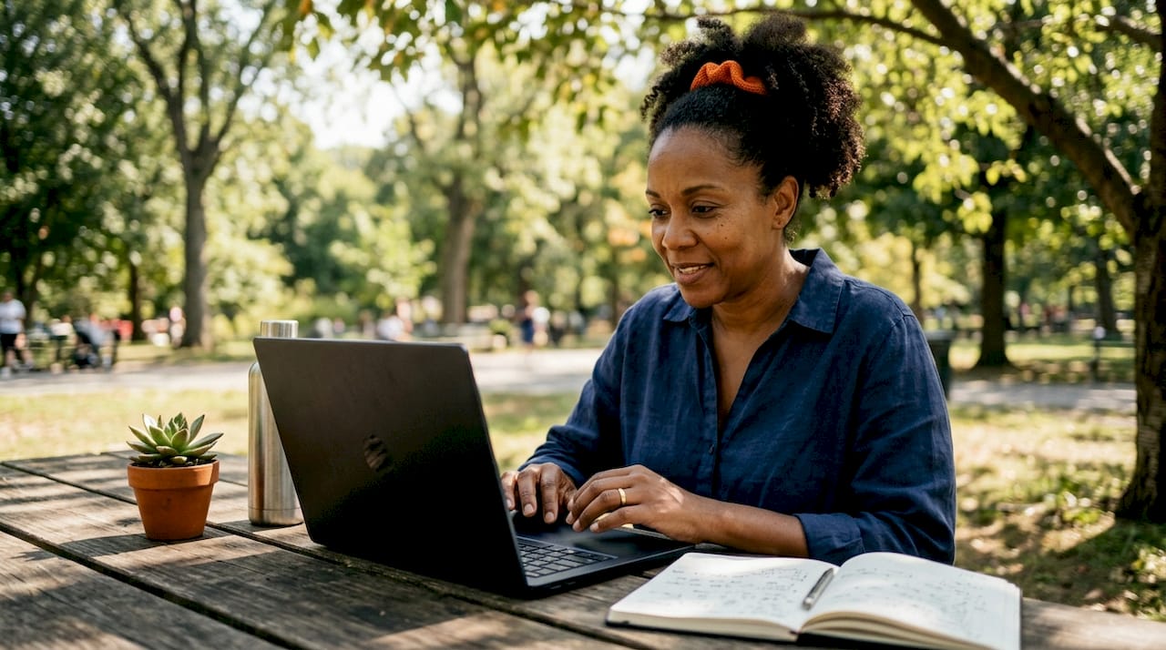 Small business owner using software at desk