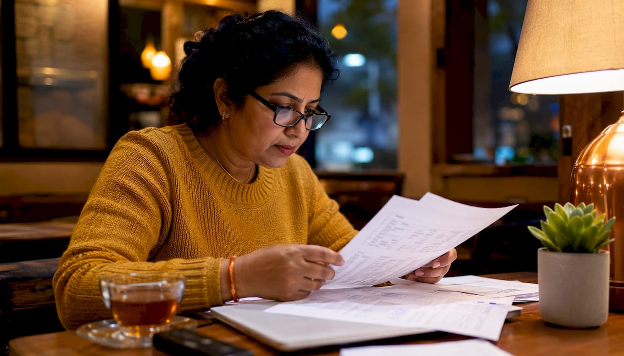 Woman reviewing business phone call records