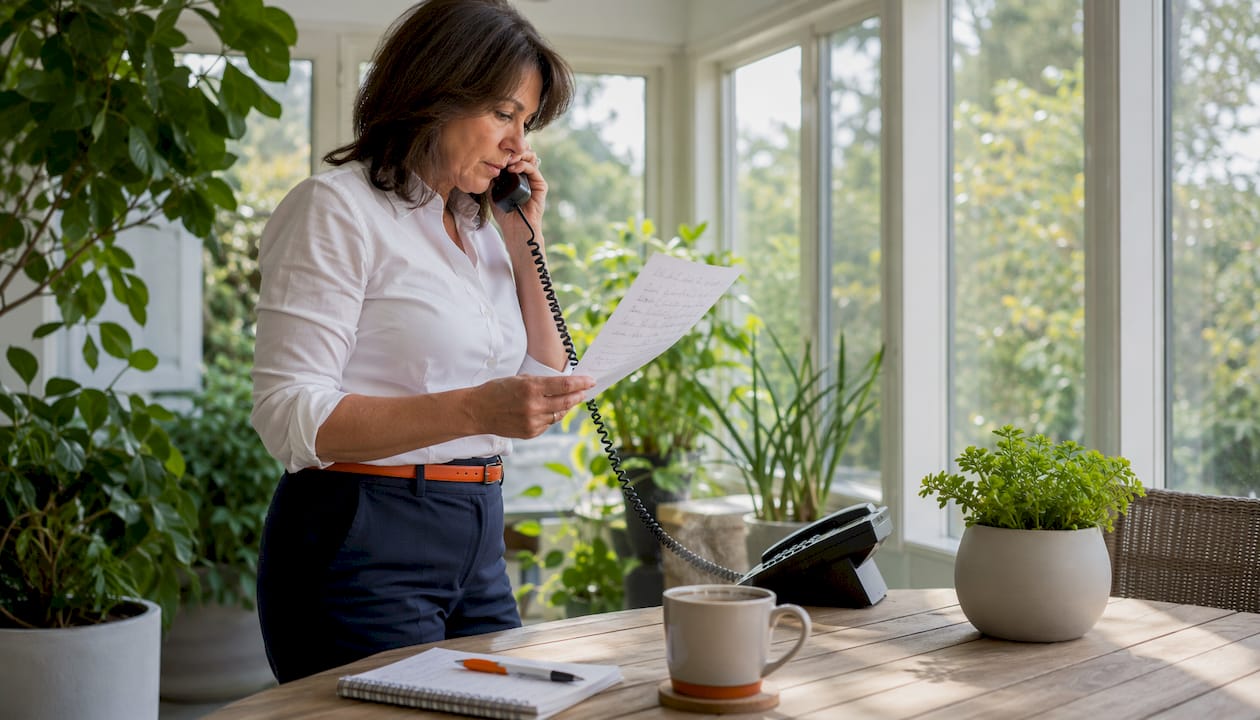 Small business owner dialing phone at home