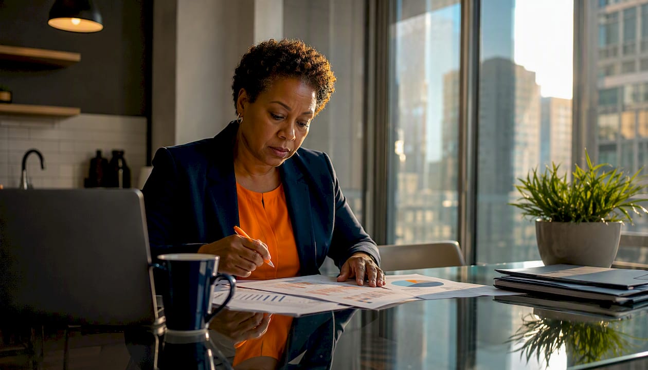 Manager reviewing phone system reports
