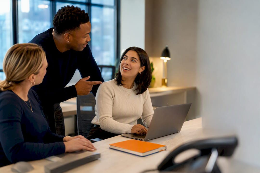 Small team coordinating a shared business call
